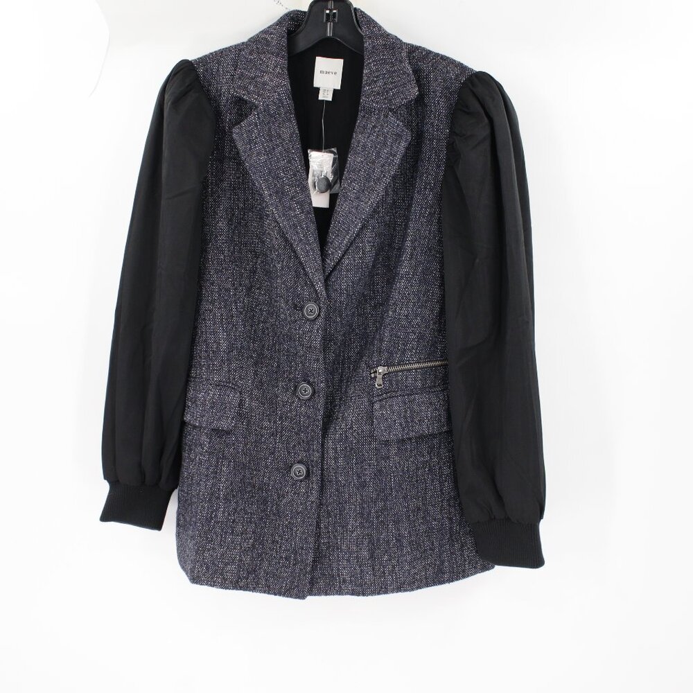 NWT Anthropologie Maeve Jacket Womens 2 Mixed Media Relaxed Button Up Collared
